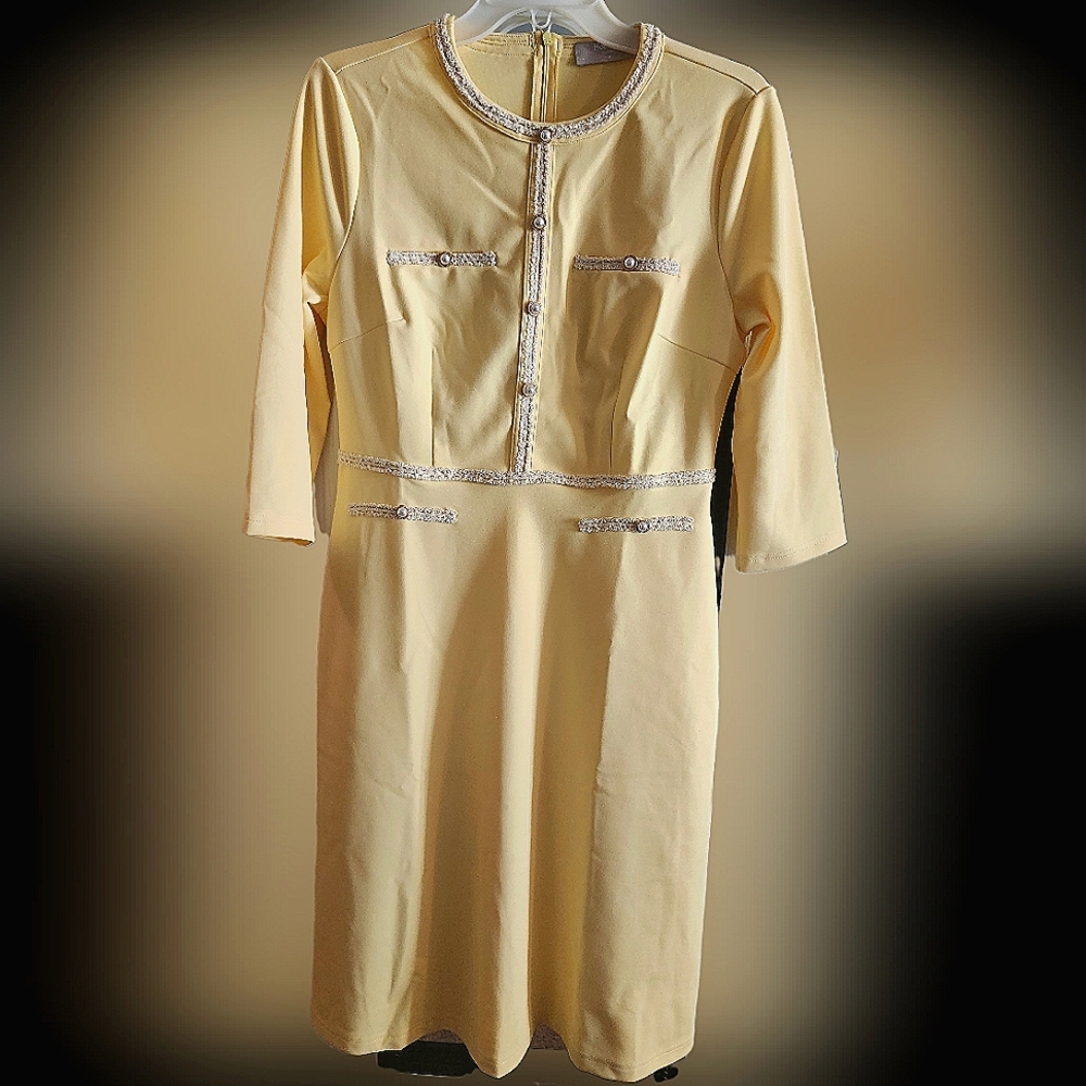 Hobemty Yellow Tweed Detailed Dress